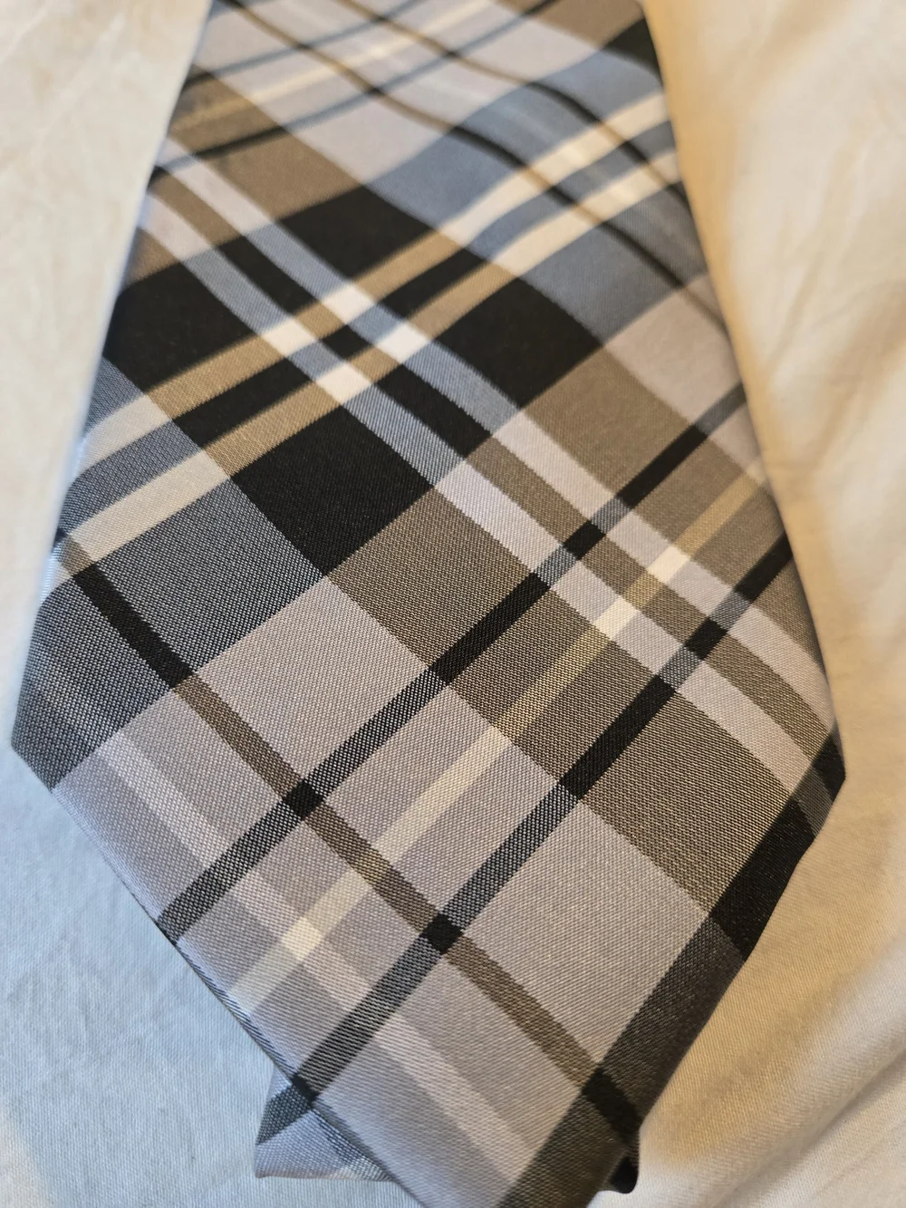 Vesuvio Napoli Italy Men's Tie Black White Gray Geometric Plaid 60